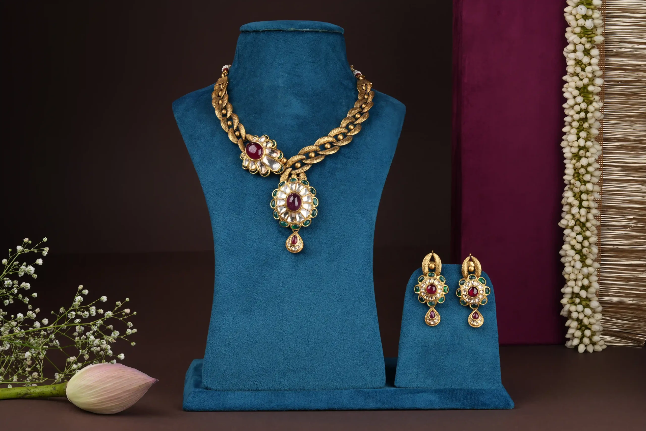 Heritage Pink Rani Necklace Set - Image 2
