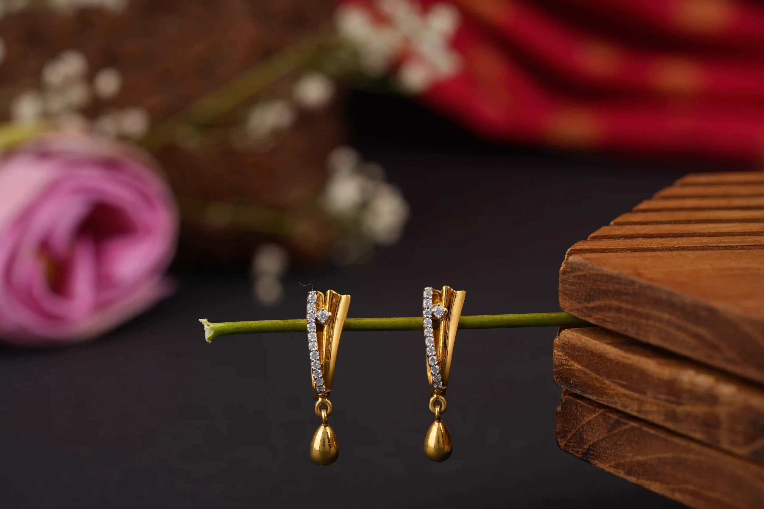 Gold Teardrop Dangle Earrings - Image 2
