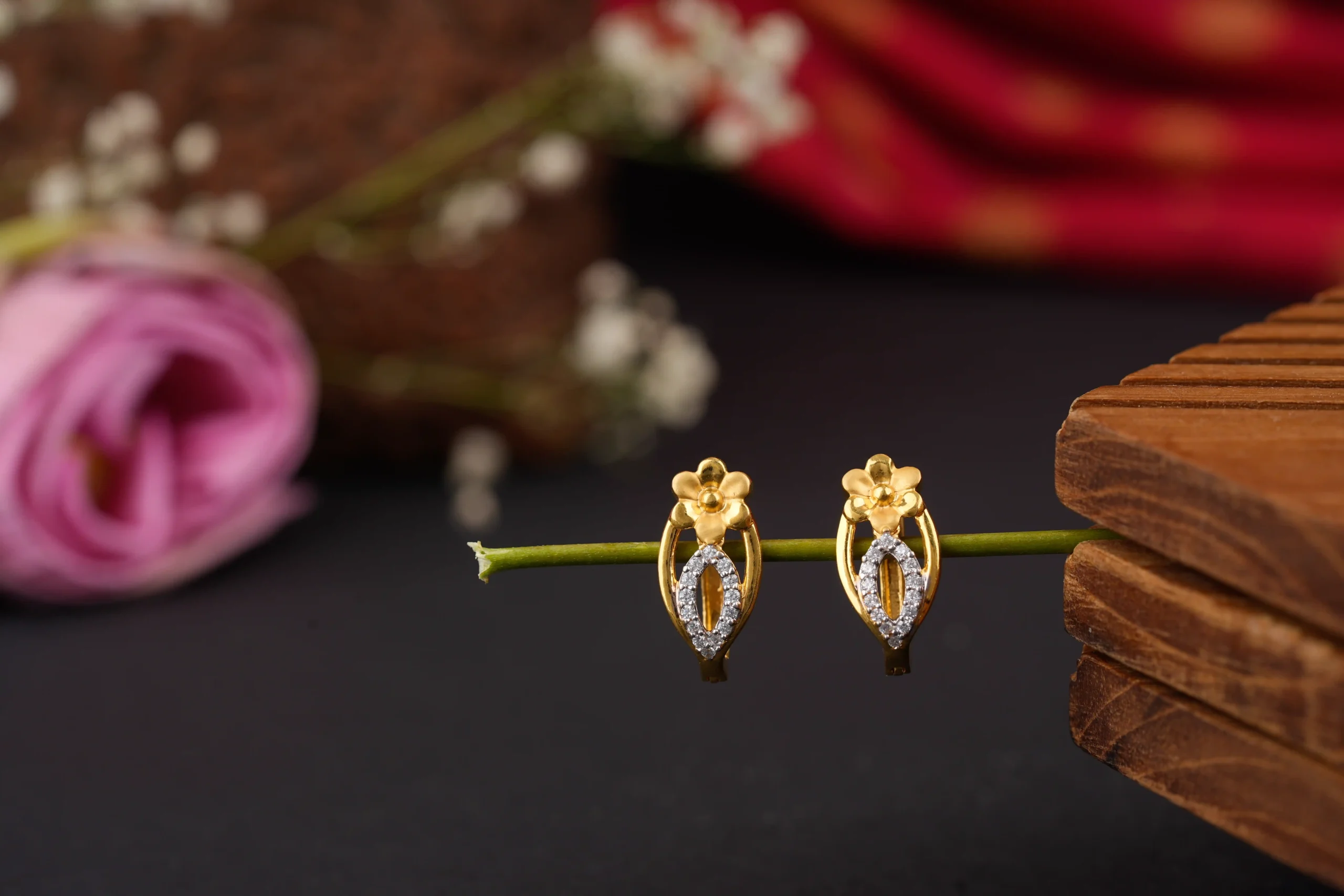 Floral Teardrop Stud Earrings - Image 2