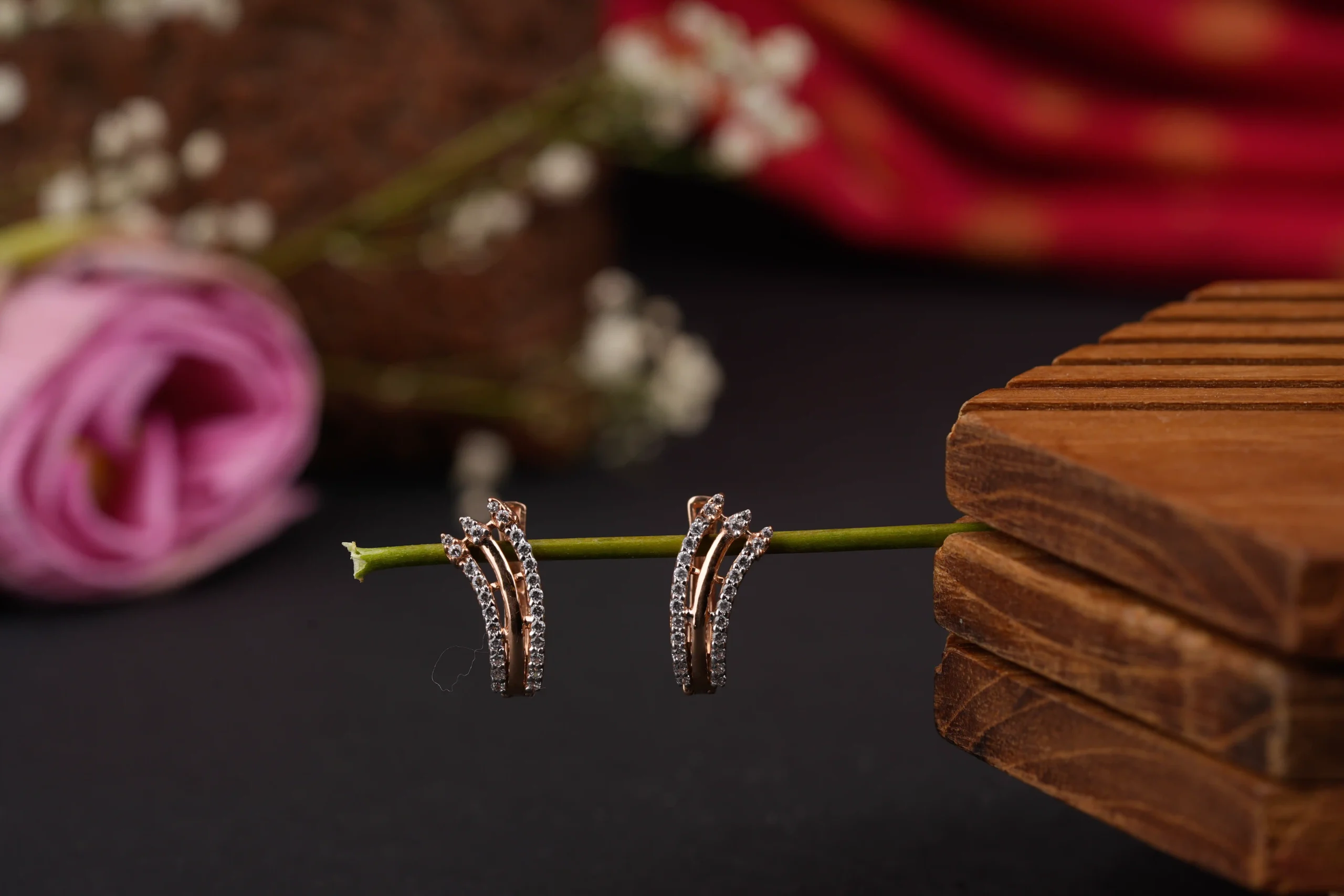 Wave Design CZ Earrings - Image 2